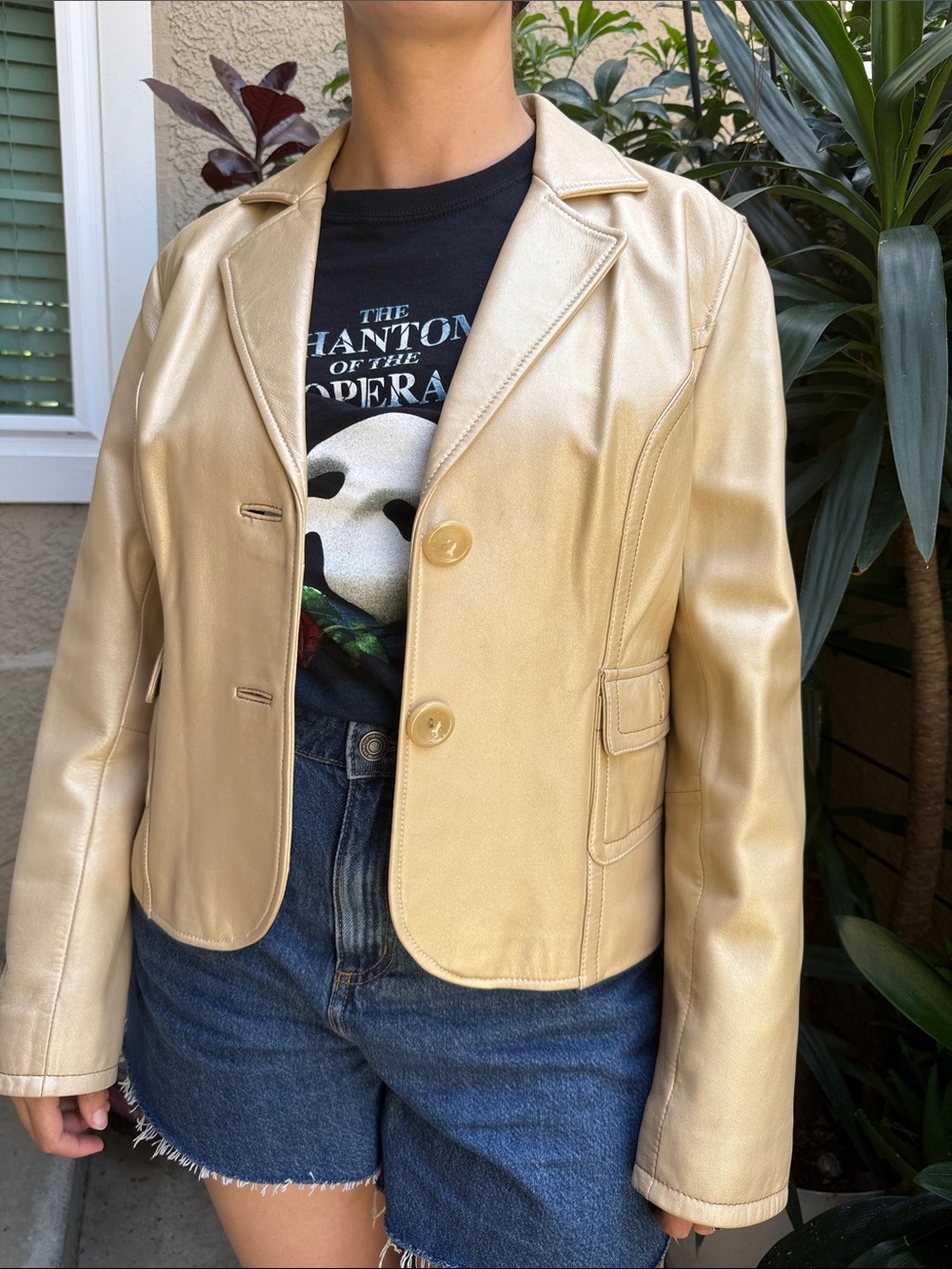 Bernardo Metallic Cream Genuine Leather Blazer